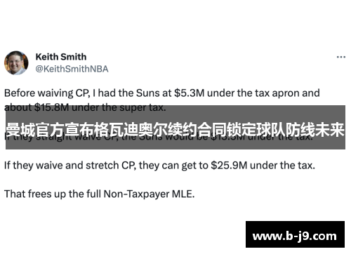 曼城官方宣布格瓦迪奥尔续约合同锁定球队防线未来